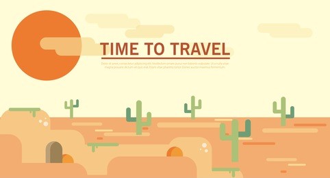 flat style land scenic sunny summer desert wild west dune waste vector template. landscapes vector illustration collection.