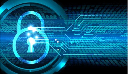 dark blue abstract digital conceptual technology security background with lock. computer technology website internet web. infographics. lock, key, padlock