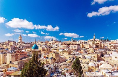 roofs of old city with holy sepulcher church dome, jerusalem, israel