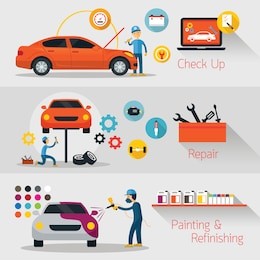 car check up, repair, refinishing banner, automobile service and maintenance