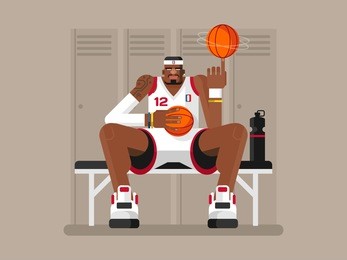 cartoon basketball player. athlete person, game and strong man, character sportsman, flat vector illustration