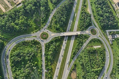 aerial view of roadway in suburban baltimore maryland