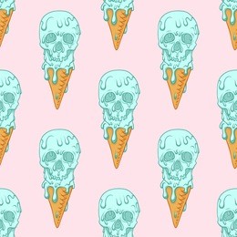 blue skull - ice cream.seamless pattern background.pink background.
