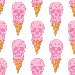 pink skull - ice cream.seamless pattern background.white background.
