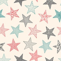 vintage stars - vector  seamless pattern. stars with different patterns. hand drawn doodle stars.