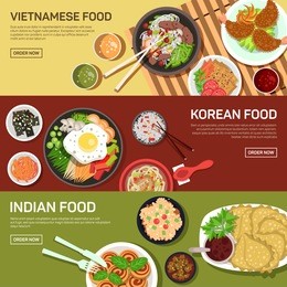 asian street food web banner , thai food , japanese food , chinese food flat design