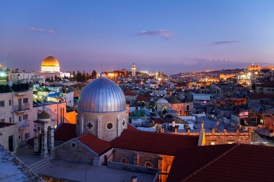 jerusalem old city and temple mount at night, israel