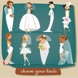 set with cartoon brides