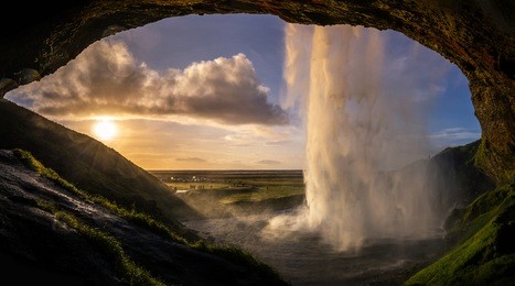 seljalandsfoss waterfalls during sunset in iceland