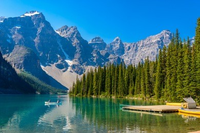 majestic mountain lake in canada. moraine lake in alberta, canada.