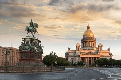 st. petersburg. st. isaac's square. saint isaac's cathedral. monument to nicholas 1