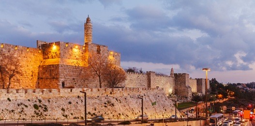 walls of ancient city at night, jerusalem, israel