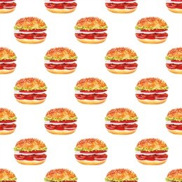 seamless pattern with burger. hand-painted watercolor.