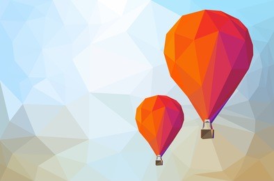 low poly with balloons fly to sky