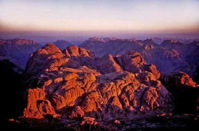 sunrise at the top of mount moses on sinai peninsula in egypt