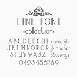 vector mono line decorative font. latin alphabet of vintage outline letters. capitals, smalls and numerals