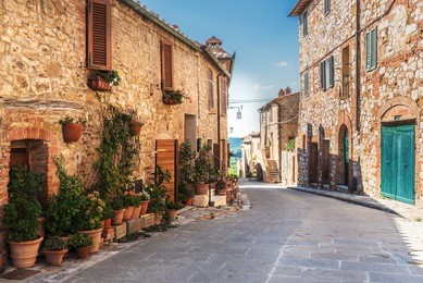 lovely colorful streets small town in tuscany, italy