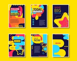 vector colorful design abstract modern style template collection for banner, flyer, placard, brochure and poster on yellow background.