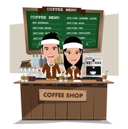 coffee bar and barista. flat style illustration. eps 10 vector.