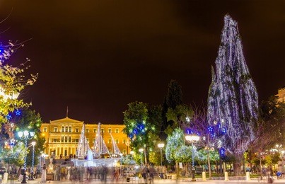 syntagma square in athens decorated for christmas