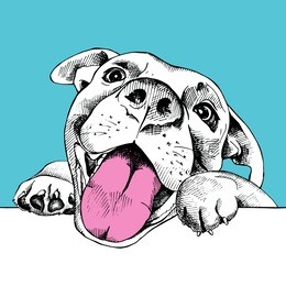 portrait of a cheerful dog on a blue background. vector illustration.