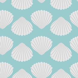 seashell seamless pattern. scallop vector background. retro fabric ornament from  shells of molluscs