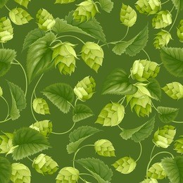 seamless pattern with green hops and leaves. vector illustration.