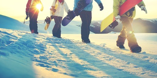 people snowboard winter sport friendship concept