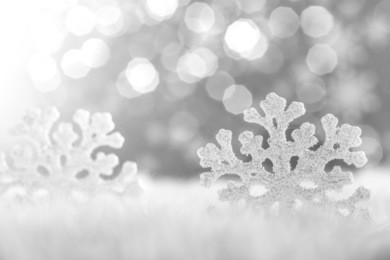 closeup of snowflake on abstract background