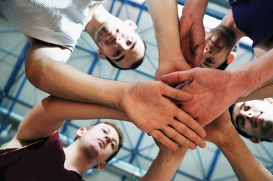 basket ball players team portrait in hi-school sport gym
