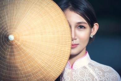 portrait of thai girls with ao dai, vietnam traditional dress, ao dai is famous traditional costume for woman in vietnam.