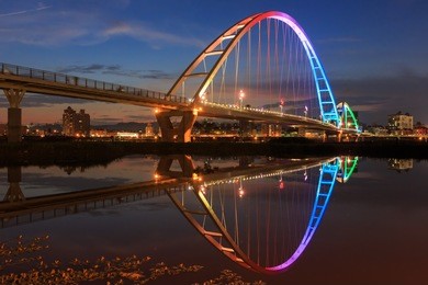 the moon shape bridge at new taipei city, taiwan around sunset time