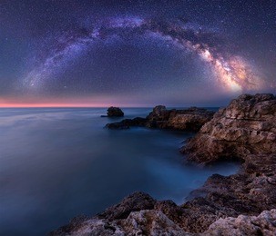 milky way over the sea. long time exposure night landscape with milky way galaxy above the black sea