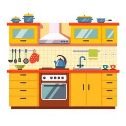 kitchen wall interior. flat style vector illustration isolated on white background.