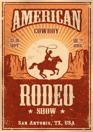 american cowboy rodeo poster with typography and vintage paper texture