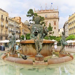 turia fountain in the plaza de la virgen valencia spain
