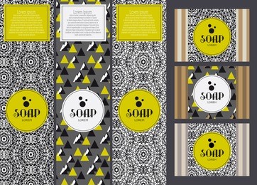 vector set of design elements and icons in vintage style for soap package.