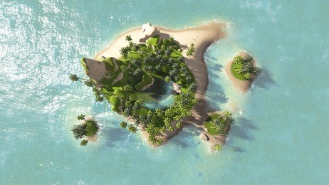 island of beautiful sea top view render illustrations