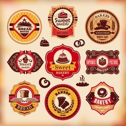 set 5 of vector vintage various bakery labels