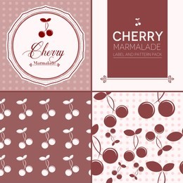 cherry jam collection. jam label with seamless patterns
