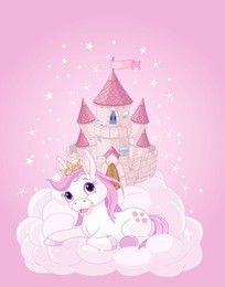 illustration of the pink fairy castle and unicorn
