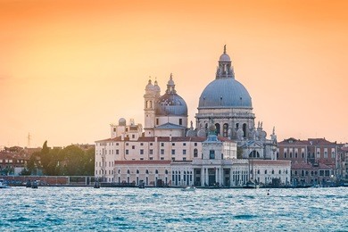 church saint maria della salute at sunset, venice, italy
