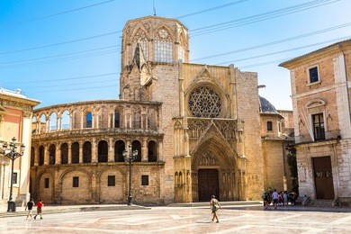 square of saint mary's in valencia in a summer day, spain