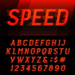 speed alphabet font. motion effect letters, numbers and symbols. vector typeset for headlines, posters etc.