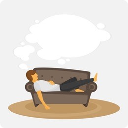 man sleep on sofa. the person dreams lying on a sofa. idler. vector illyustation.