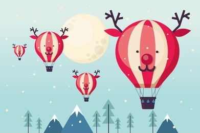 reindeer hot air balloon vector/illustration