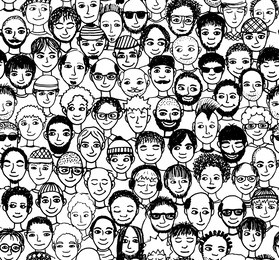 men - hand drawn seamless pattern of a crowd of different men from diverse ethnic backgrounds