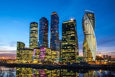 moscow city (moscow international business center) at night, russia