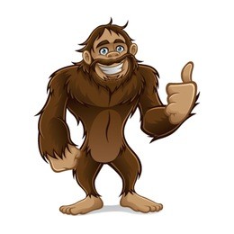 sasquatch standing friendly smile and a thumbs-up