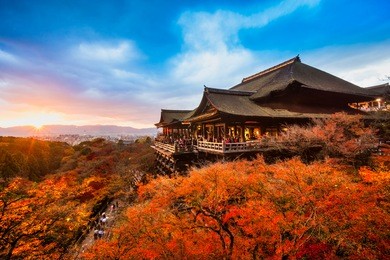 autumn color at kiyomizu-dera temple in kyoto, japan